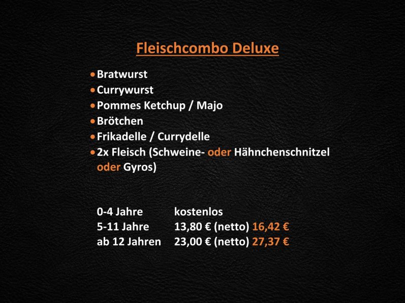 Speisekarte mit Preisen - Die Fleischcombo Deluxe