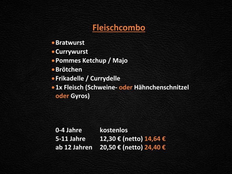 Speisekarte mit Preisen - Die Fleischcombo