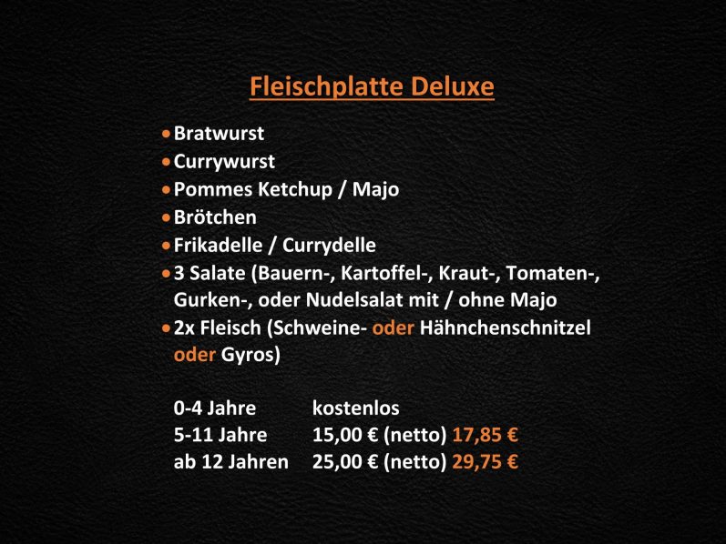 Speisekarte mit Preisen - Die Fleischplatte Deluxe