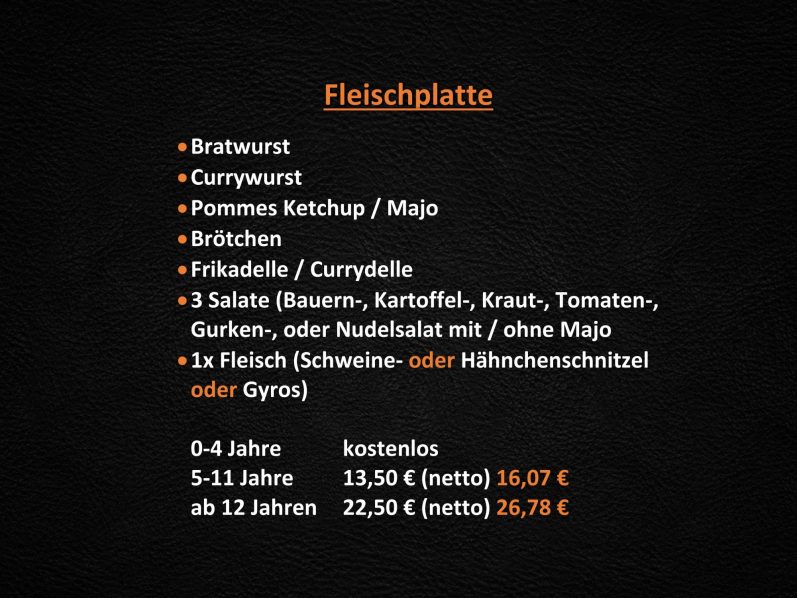 Speisekarte mit Preisen - Die Fleischplatte